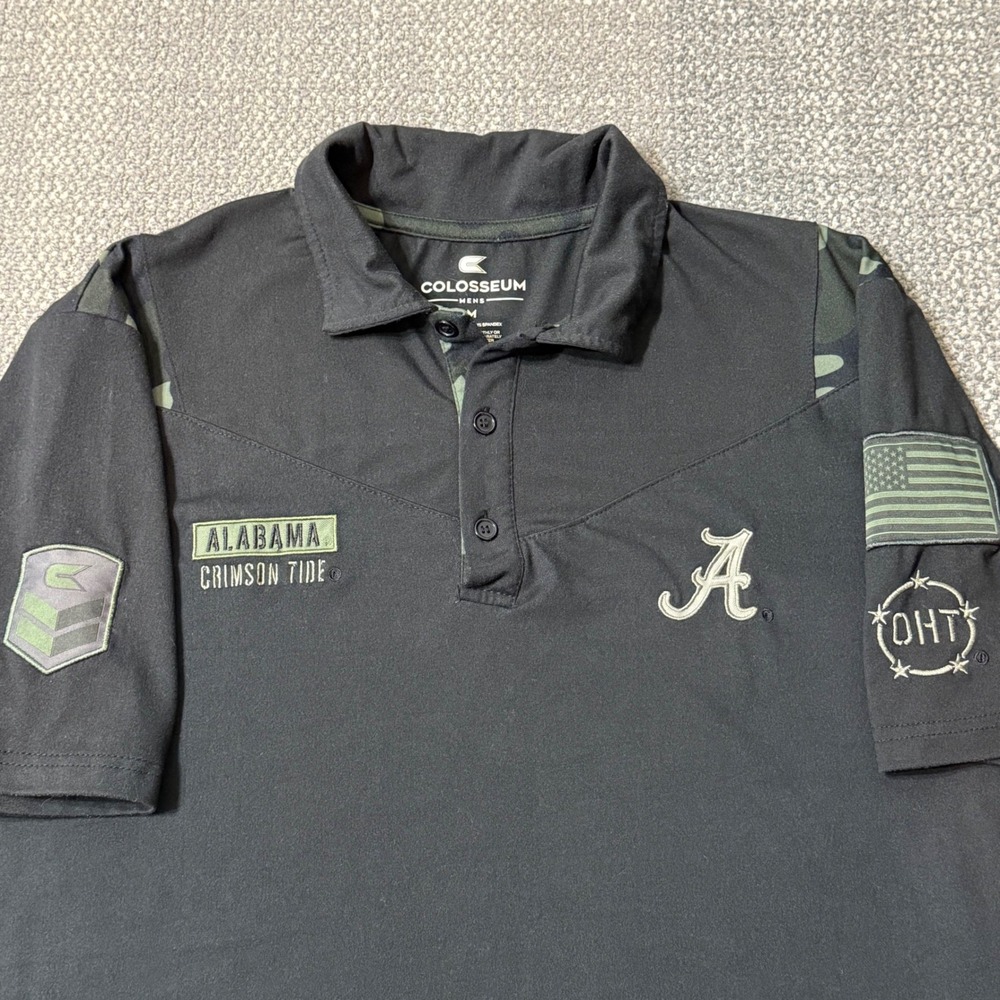 Alabama Crimson Tide OHT Military Polo Shirt Colosseum Camo Black Mens Medium